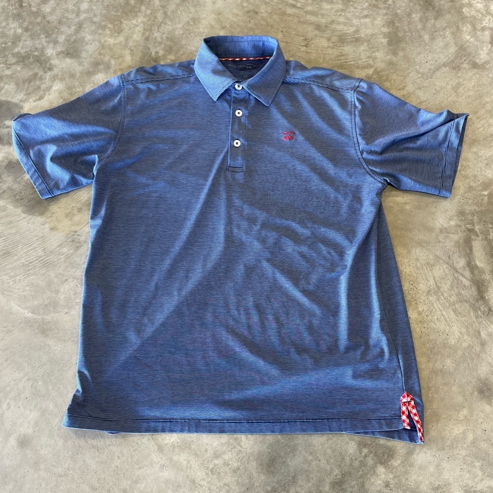 Bald Head Blues Polo Shirt Golf Performance Striped Blue Short Sleeve Men's M